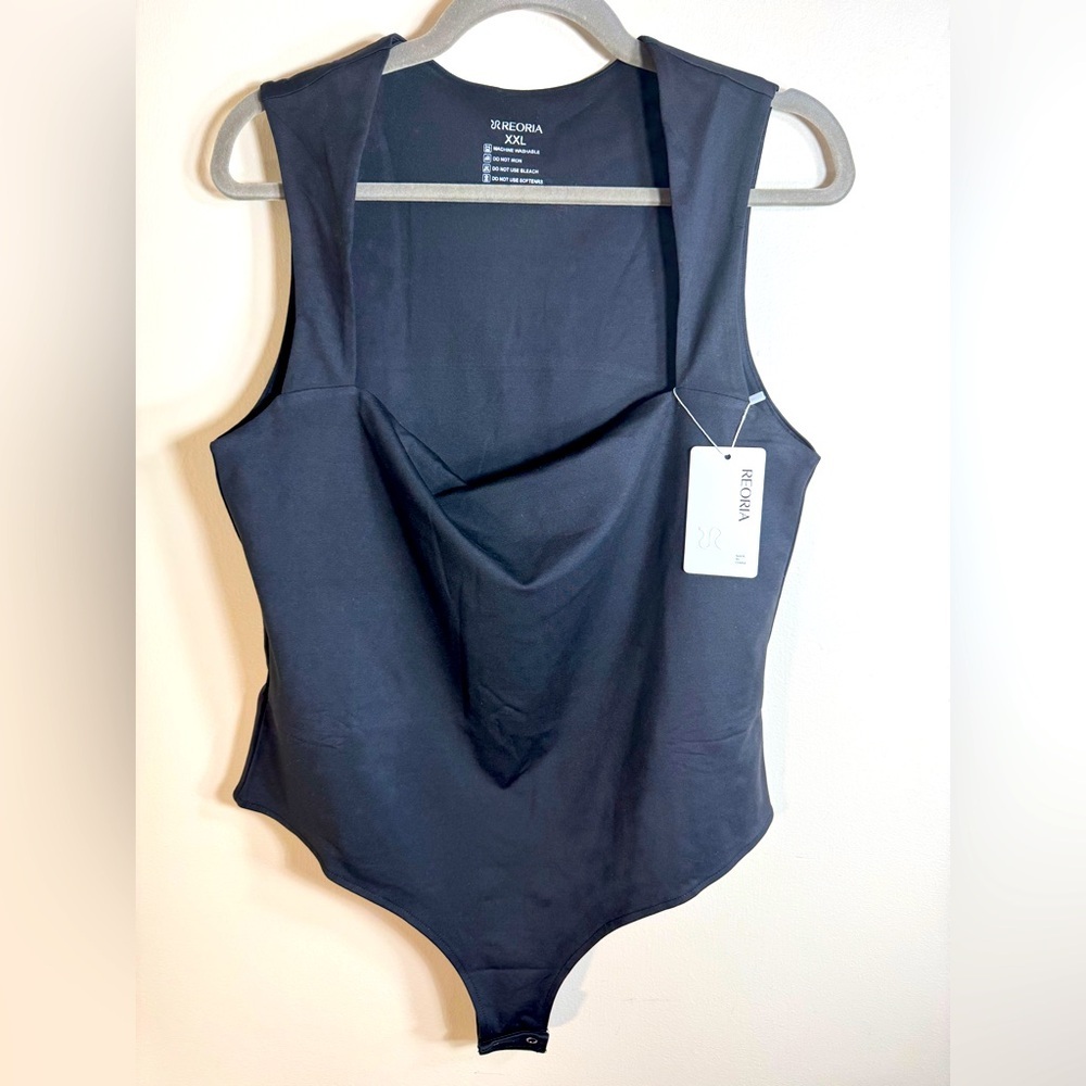 Reoria‎ black womens bodysuit double lined soft fabric size XXL